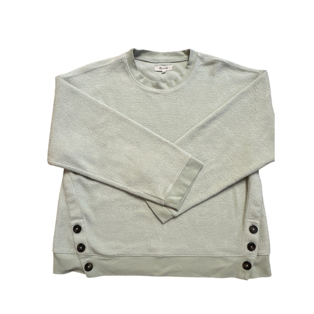Madewell Women's Fleece Pullover In Green With Button Accents Size Small Cozy